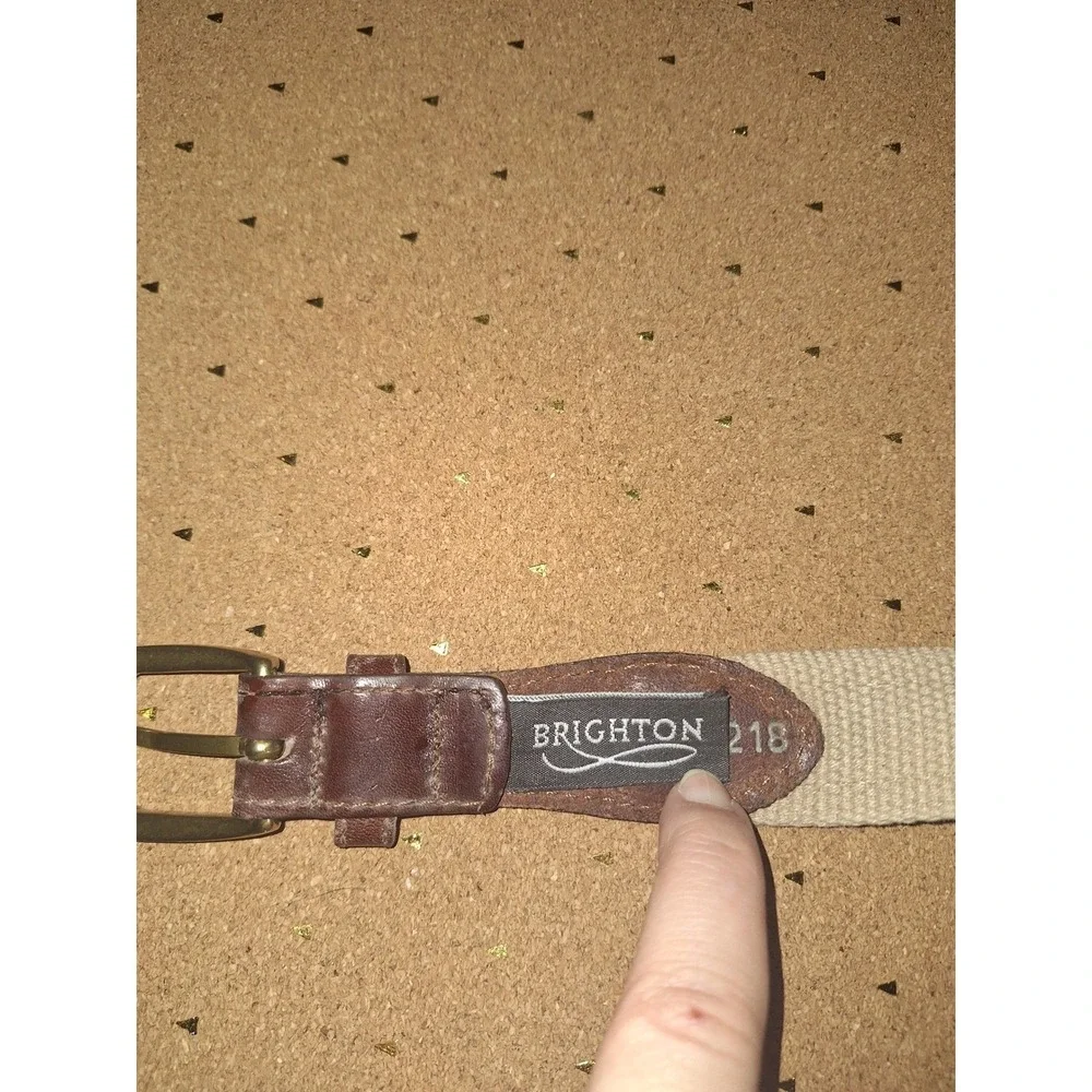 Brighton Mens 44 Belt Brown Leather‎ Tan Canvas Marlin Fish Nautical USA E6218